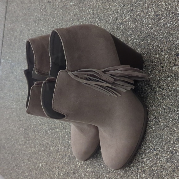 Tan Booties with Fringe - Picture 1 of 8
